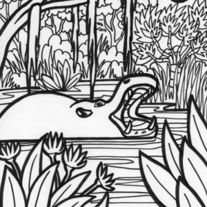 Jungle hippo coloring page