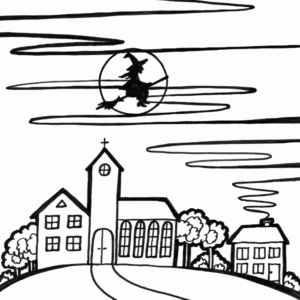 flying witch coloring page