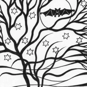 bat in night sky coloring page