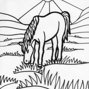 horse grazing coloring page