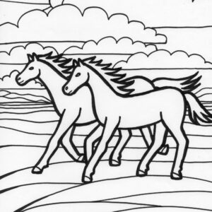 two running horses coloring page