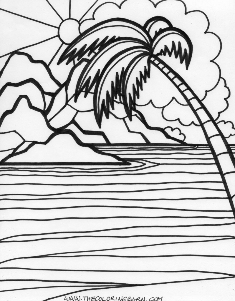 tropical island coloring page