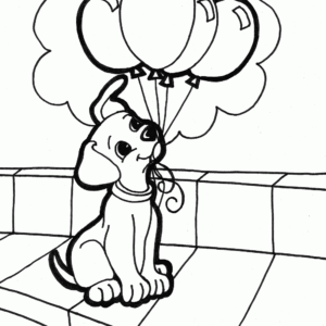 puppies with balloons coloring page